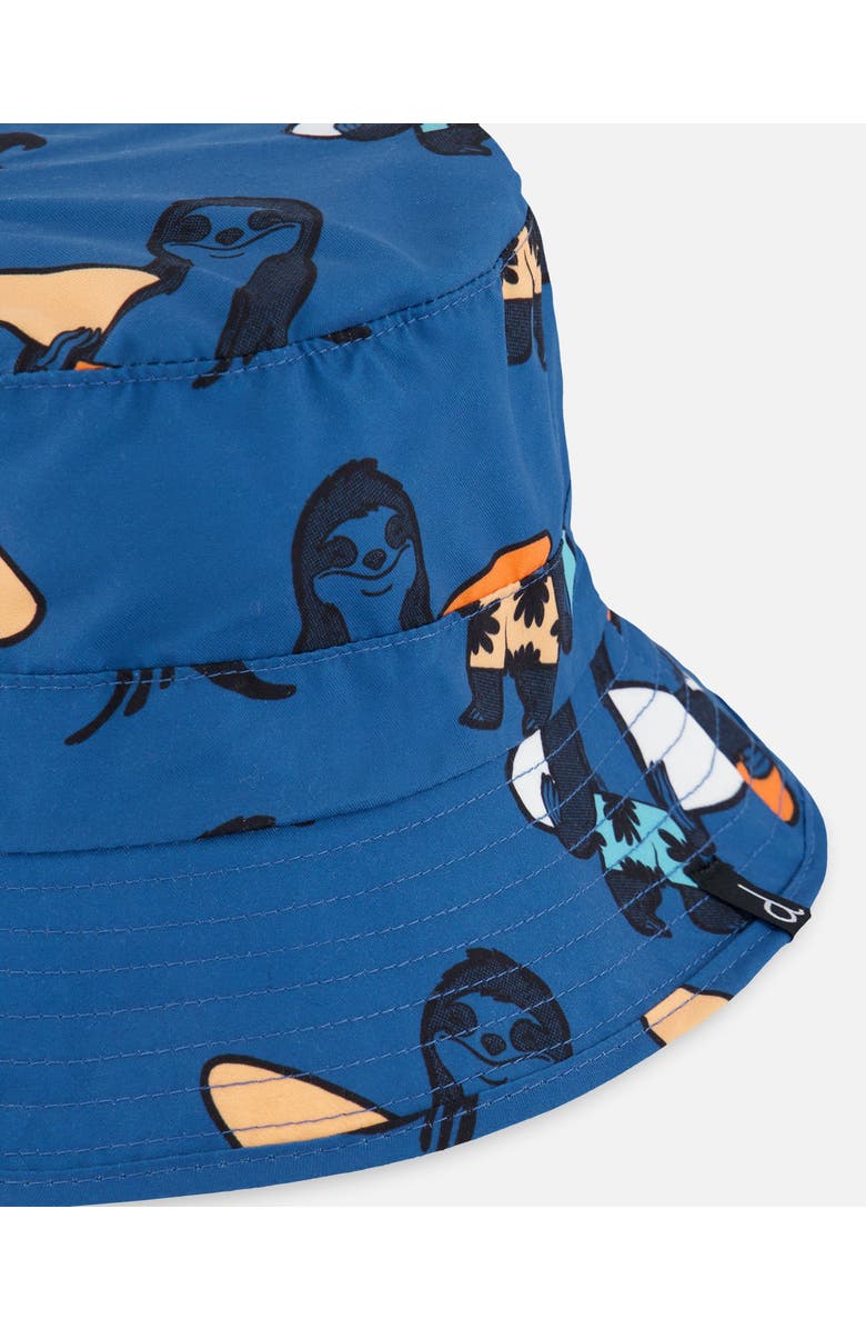 Deux par Deux Little Boy's Printed Beach Hat Orange Sloths On Navy Blue, Alternate, color,