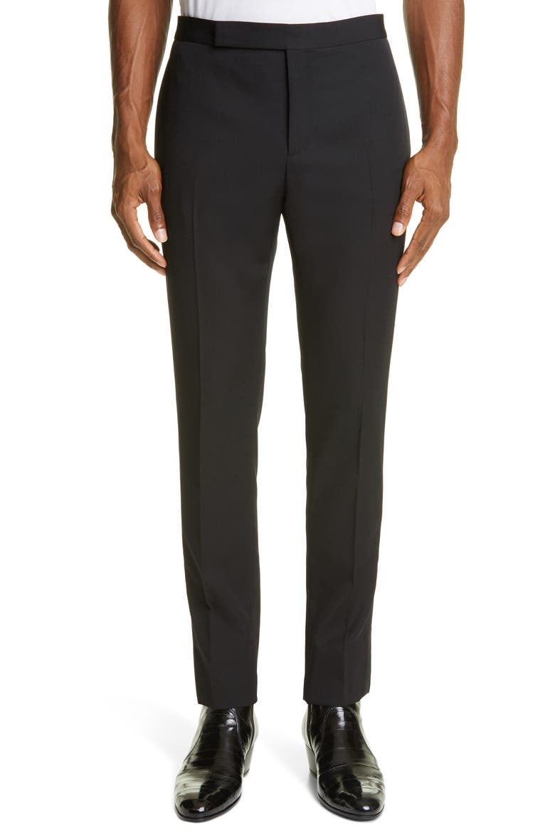 Grain de Poudre Wool Tuxedo Pants, Main, color, BLACK