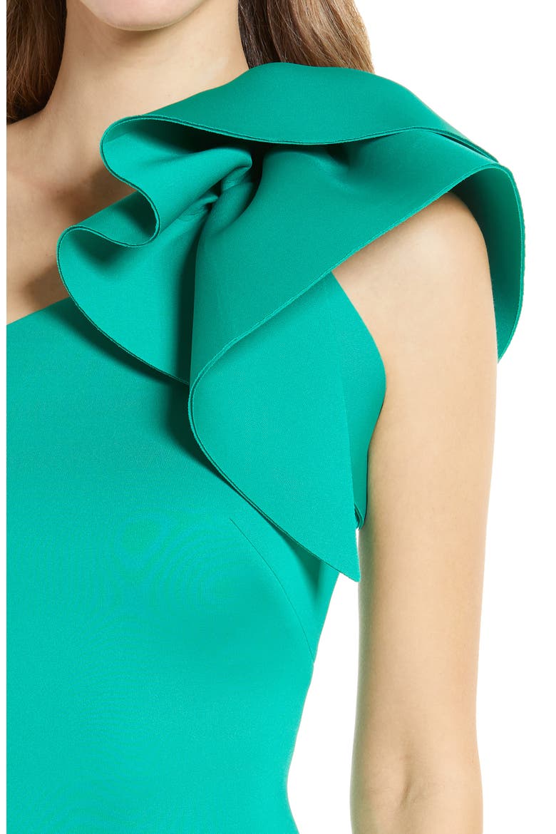 One-Shoulder Scuba Crepe Cocktail Dress, Alternate, color, GREEN