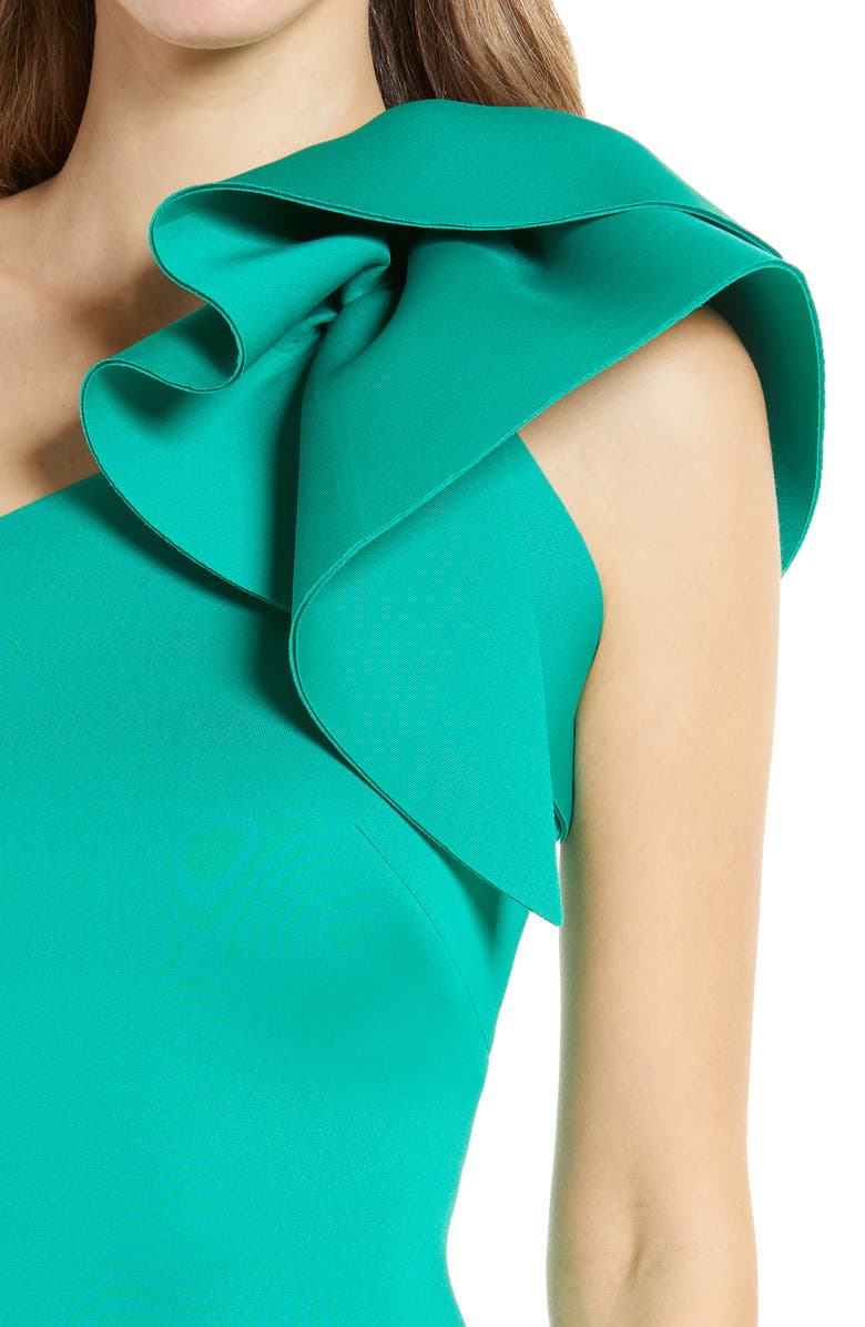 Eliza J One-Shoulder Scuba Crepe Cocktail Dress, Alternate, color, Green