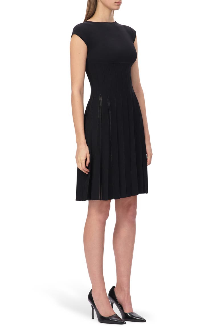 The Annabel Boat Neck Pleated Minidress, Alternate, color, BLACK 001