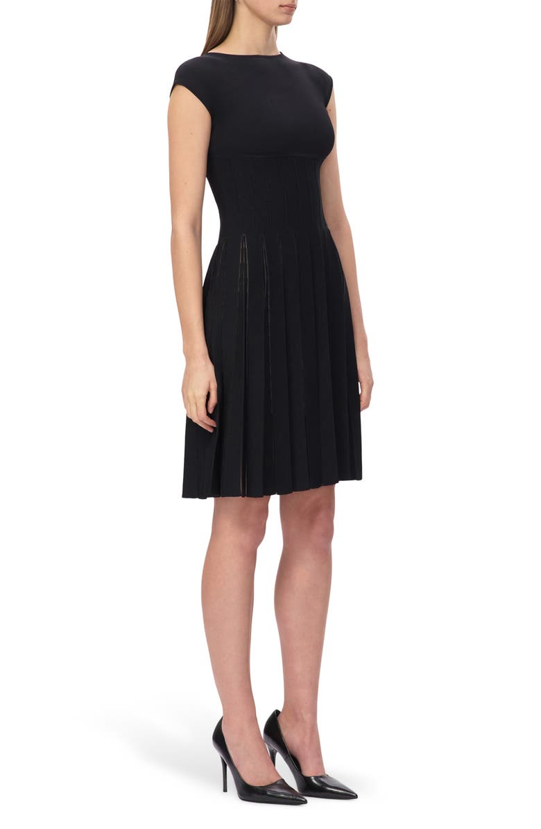 Herve Leger The Annabel Boat Neck Pleated Minidress, Alternate, color, Black 001