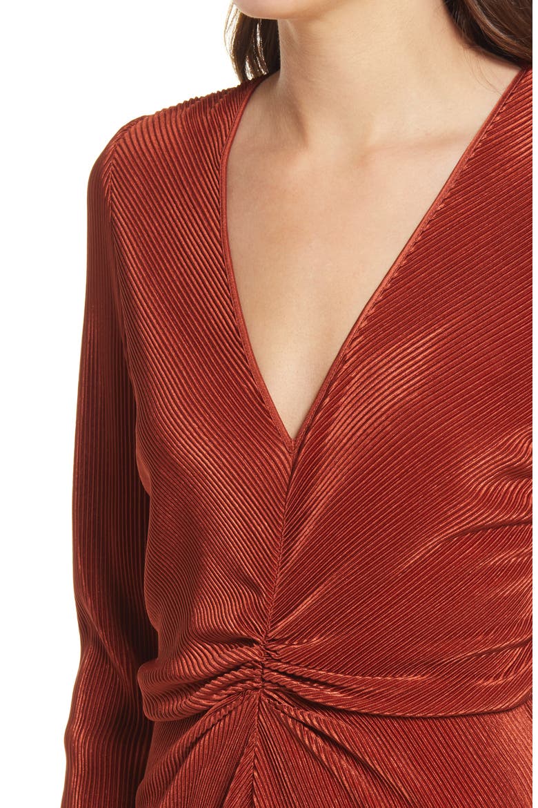 Gathered Long Sleeve A-Line Dress, Alternate, color, BRICK
