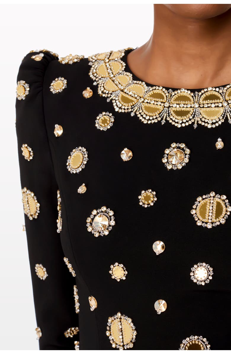 Jenny Packham Frency mirror-embellished puff-shoulders maxi dress, Alternate, color, Liquorice