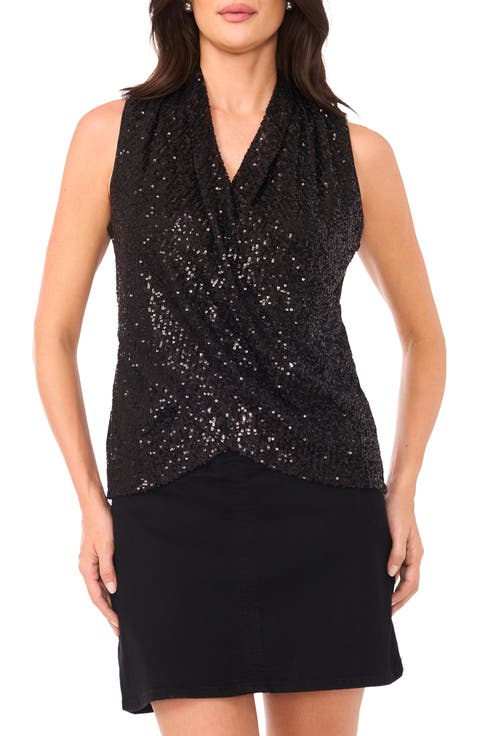 Sequin Crossover Detail Sleeveless Top