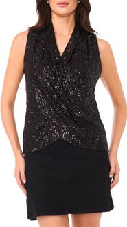 Vince Camuto Sequin Crossover Detail Sleeveless Top