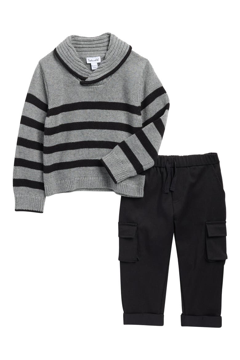Stripe Sweater & Cargo Pants Set, Main, color, BLACK STRIPE