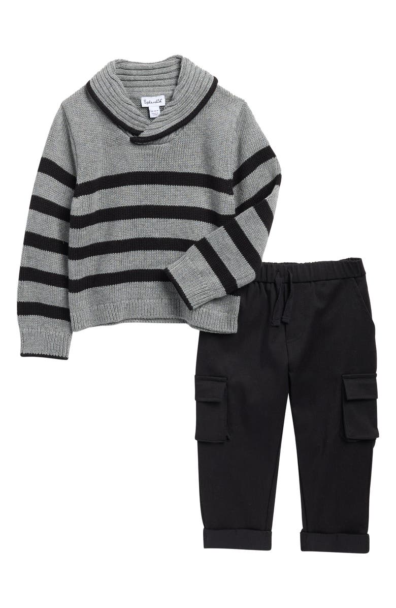 Splendid Stripe Sweater & Cargo Pants Set, Main, color, Black Stripe