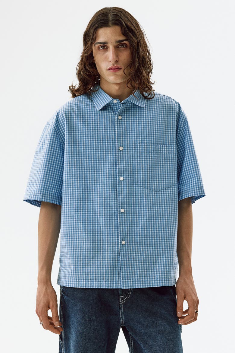 Relaxed Fit Cotton Shirt, Alternate, color, Light blue/checked