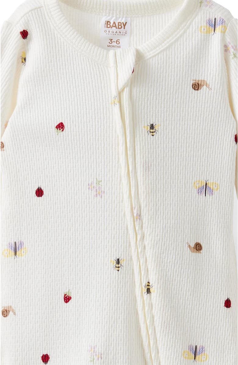 Cotton On Kids Littlie Organic Long Sleeve Zip All In One Romper, Alternate, color, Milk Forest Floor Friends