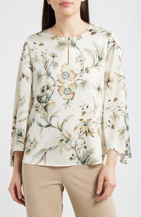 Floral Keyhole Satin Top