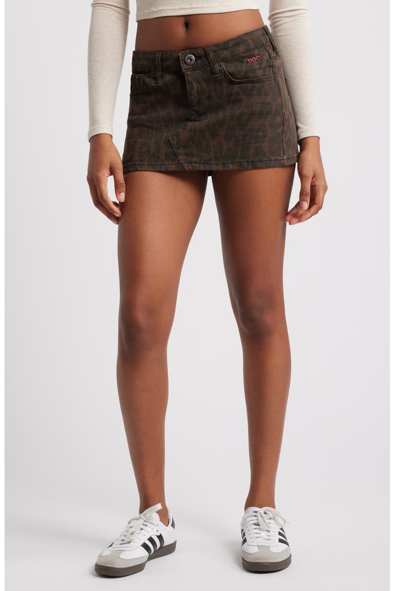 Leopard Print Low Rise Denim Ultra Miniskirt, Main, color, LEOPARD