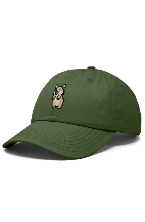 Dalix Leaping Corgi Embroidered Cap In Olive