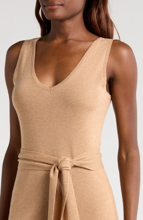 Shop Wayf Martini Sweater Dress With Scarf In Camel