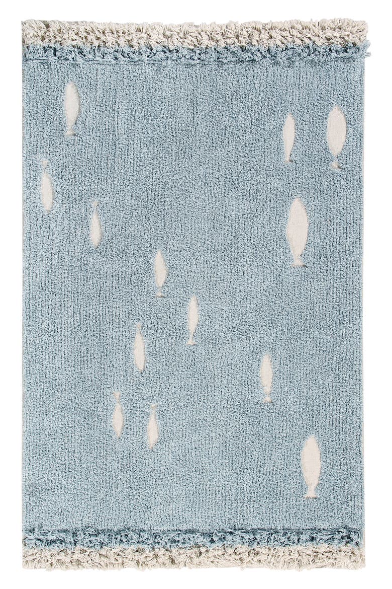 Ocean Shore Washable Recycled Cotton Blend Rug, Main, color, BLUE