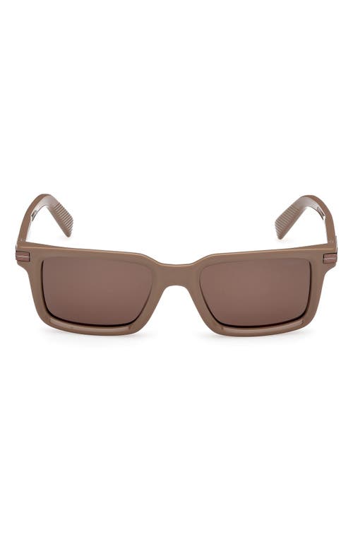 Zegna Men's Rectangle Acetate Sunglasses In Shiny Light Brown/matte Brown
