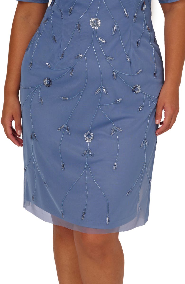 Adrianna Papell Beaded Mesh Sheath Dress, Alternate, color, French Blue