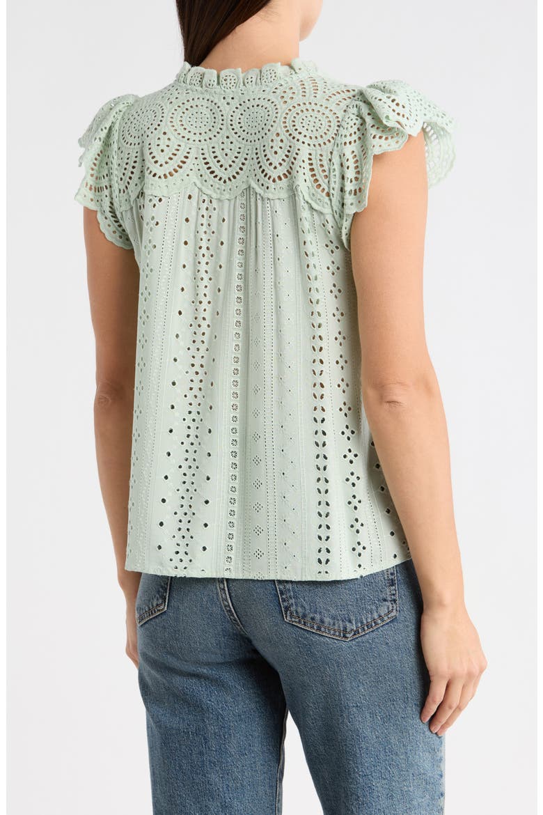 Embroidered Eyelet Cap Sleeve Top, Alternate, color, GREEN