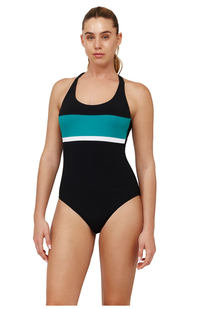 Aqua Chic Scoop Neck One Piece, Main, color, Black-Green