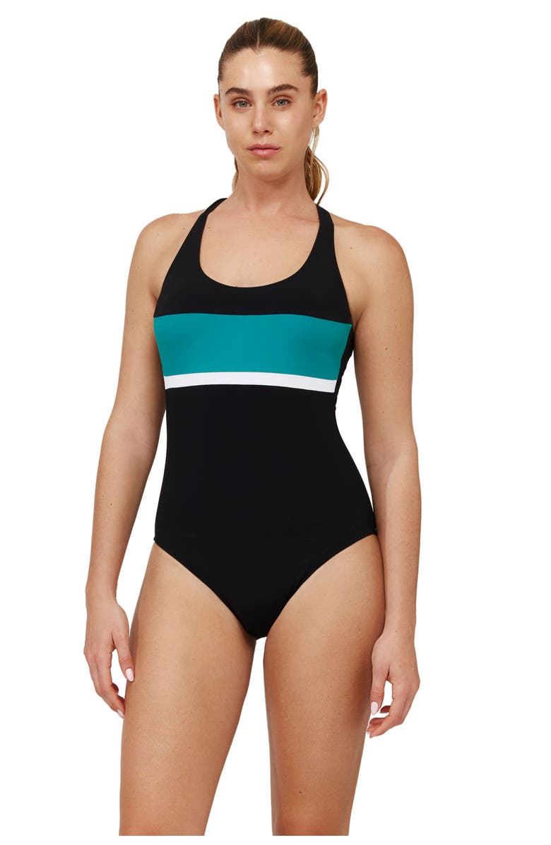 Free Sport by Gottex Aqua Chic Scoop Neck One Piece, Main, color, Black-Green