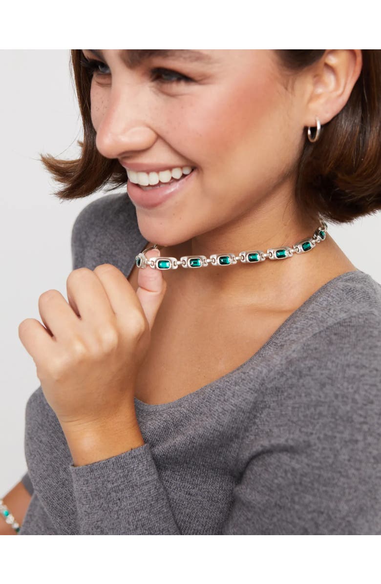 UNODE50 Sterling silver-plated necklace with green crystals, Alternate, color, Silver