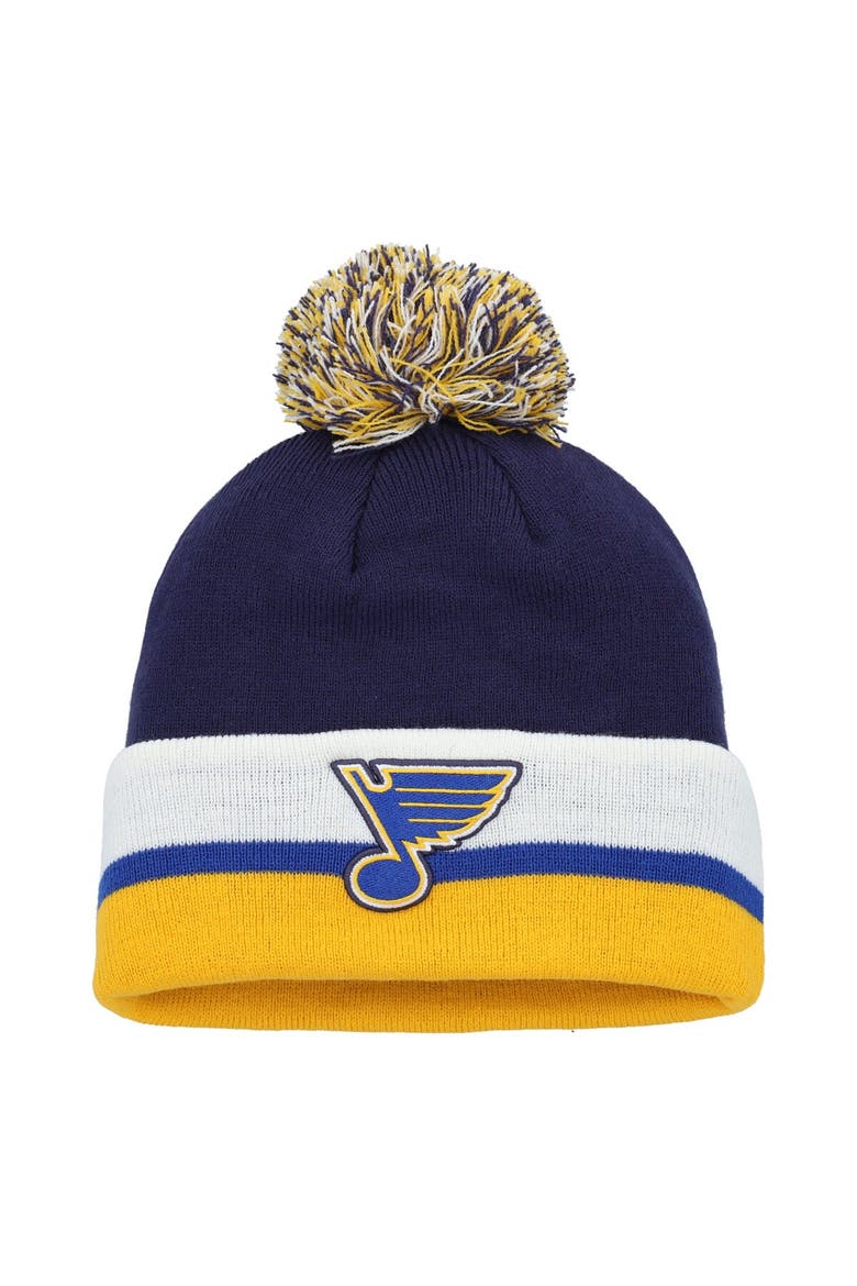 Men's adidas Navy St. Louis Blues Team Stripe Cuffed Knit Hat with Pom, Main, color, Navy