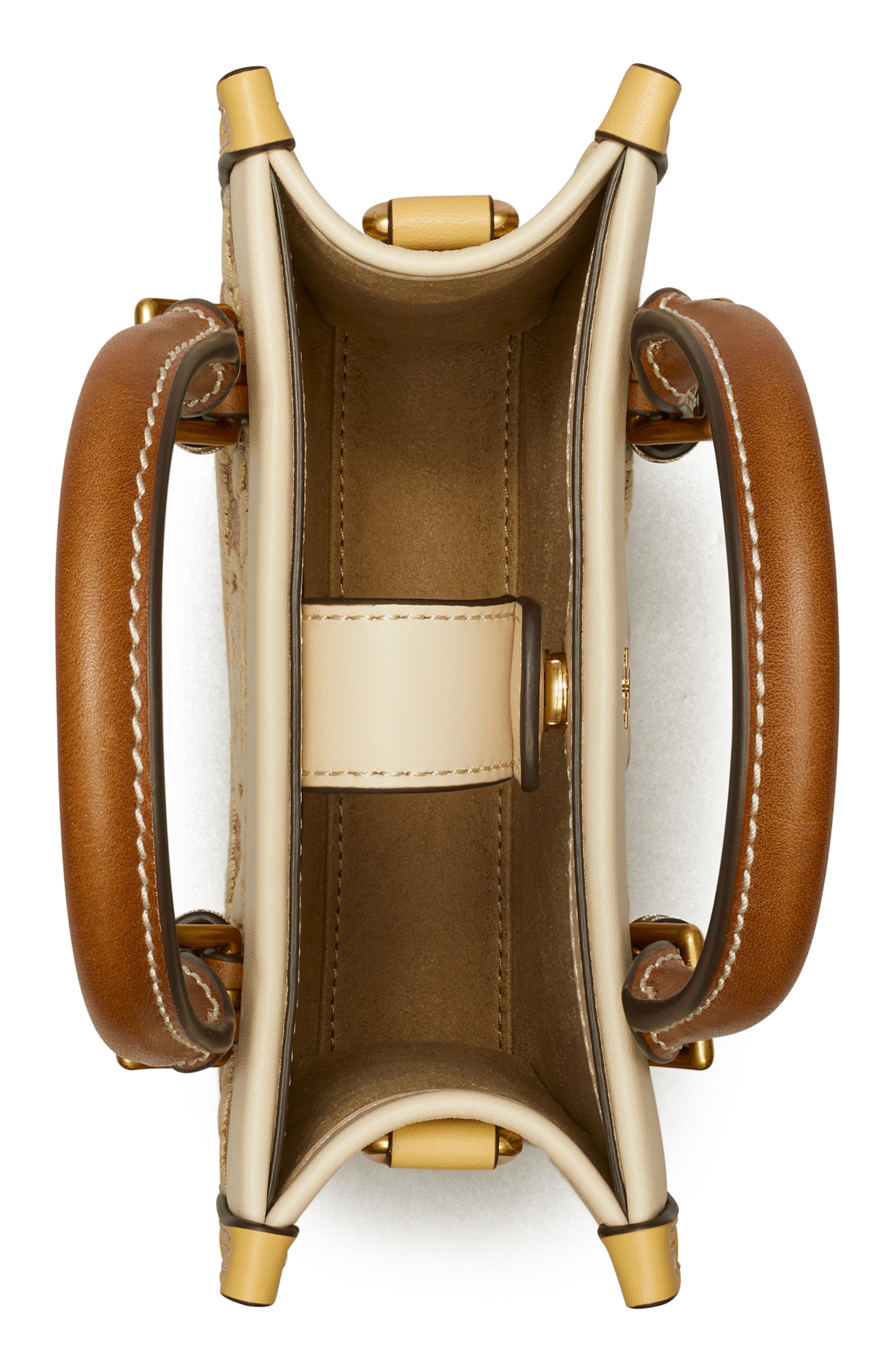 Tory Burch Mini T Monogram Embroidered Raffia Tote, Alternate, color, 