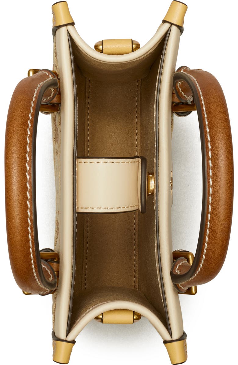 Tory Burch Mini T Monogram Embroidered Raffia Tote, Alternate, color,