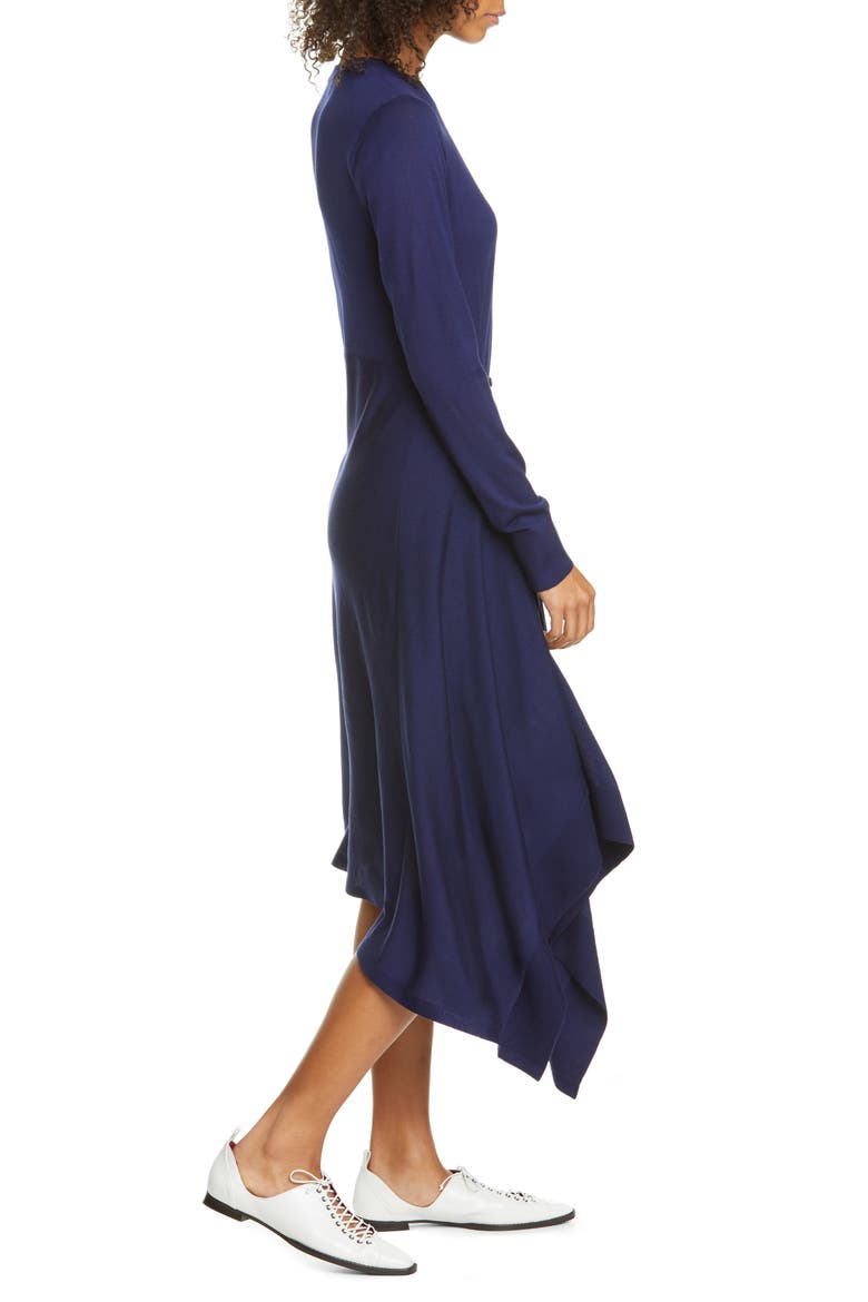 Button Front Long Sleeve Merino Wool Sweater Dress, Alternate, color, MARINE NAVY