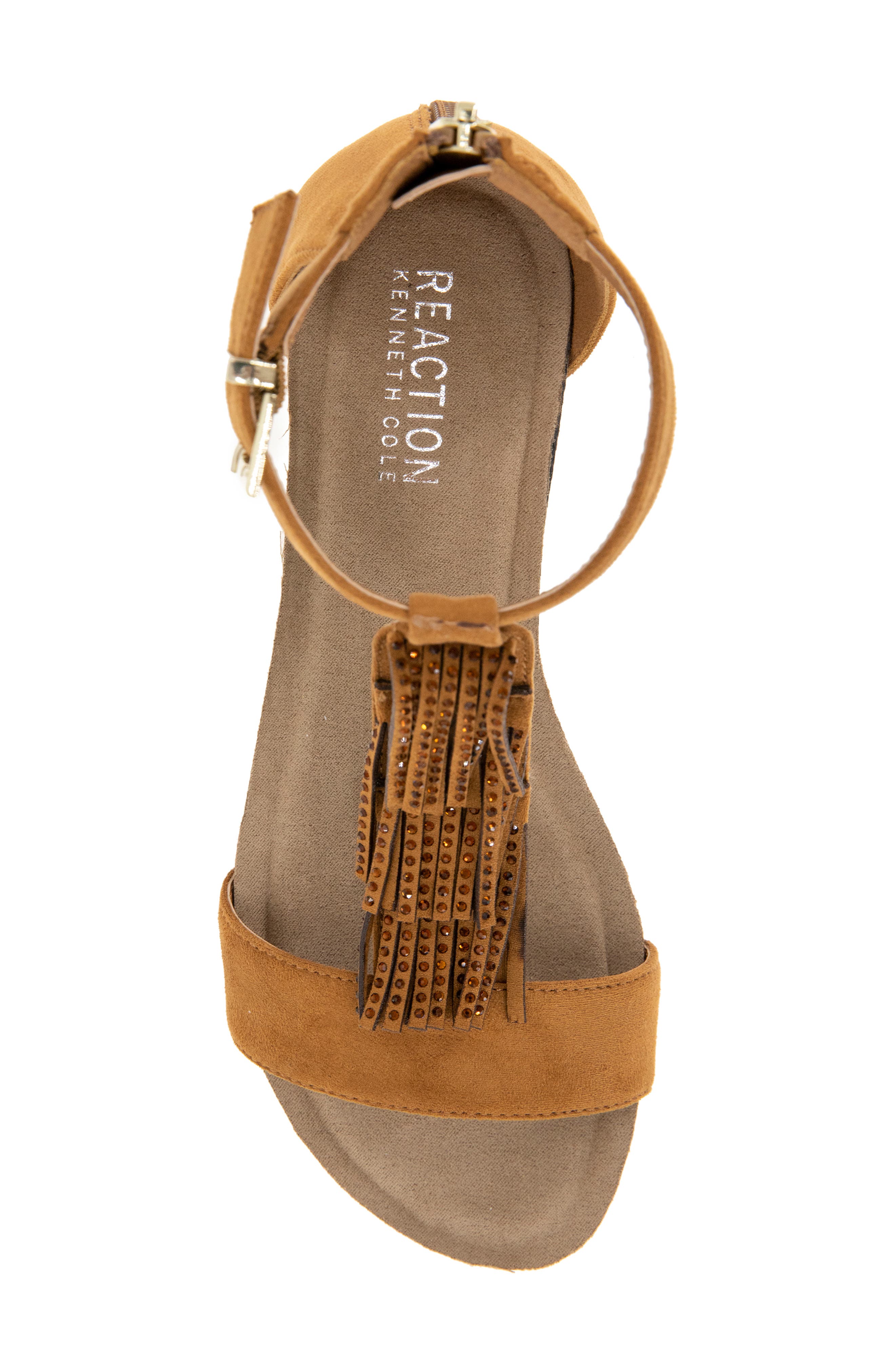 Reaction Kenneth Cole Glytoni Fringe T-Strap Sandal, Alternate, color, Tan Micro