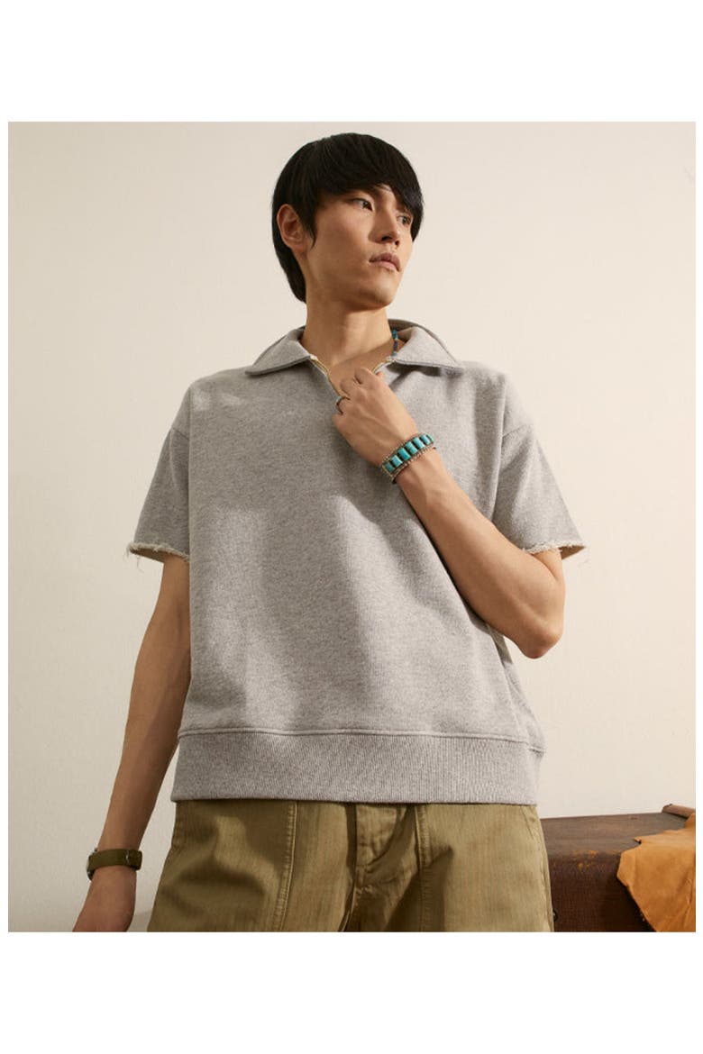 York Brushed Jersey Quarter Zip Collared Short Sleeve Sweatshirt, Alternate, color, INDACO