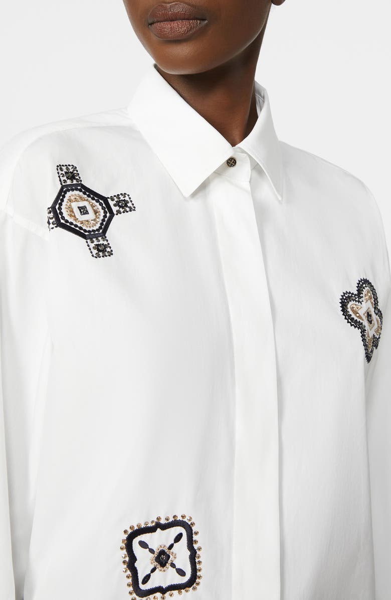 Max Mara Shock Embroidered Long Sleeve Button-Up Shirt, Alternate, color, Optical White