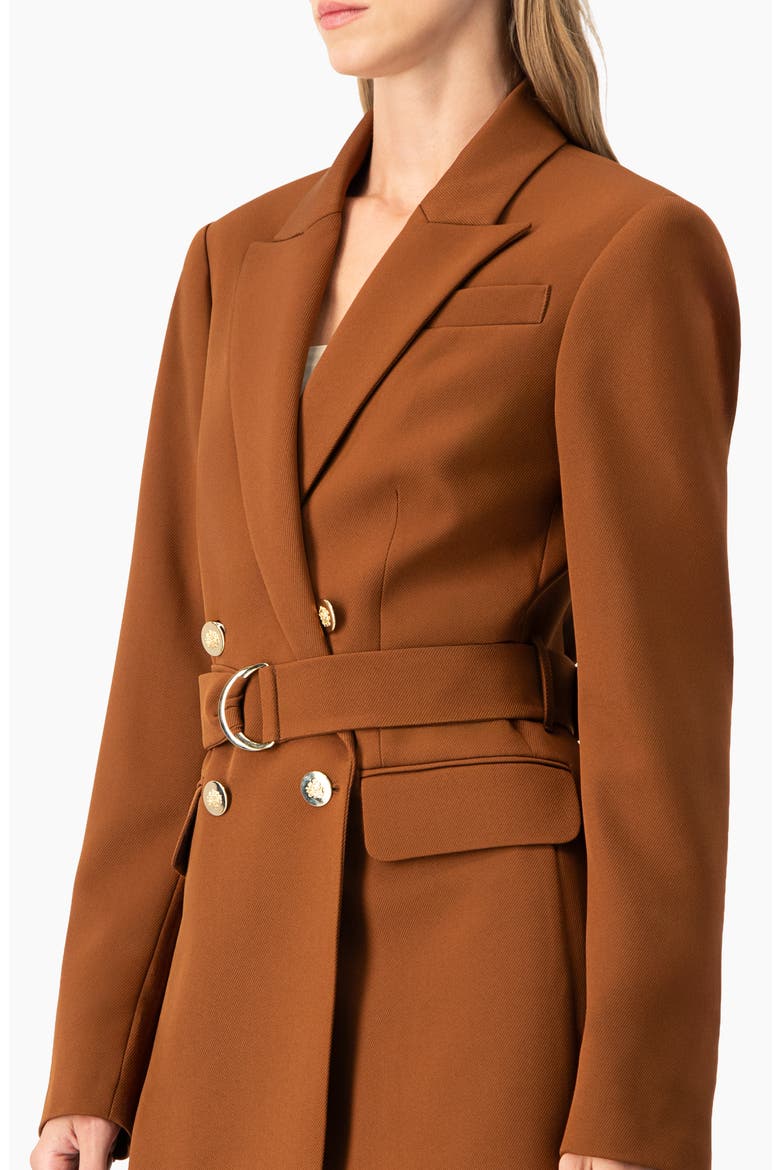 Double-Breasted Wrap Blazer with Waist Tie, Alternate, color, Brown