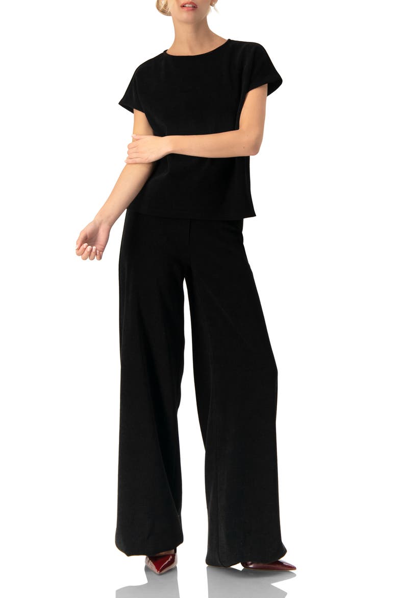 Corduroy High-Waisted Wide-Leg Trousers, Alternate, color, Black