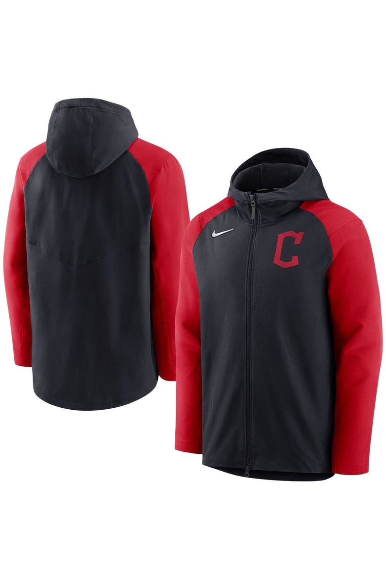 Men's Nike Navy/Red Cleveland Guardians Authentic Collection Performance Raglan Full-Zip Hoodie, Main, color, Navy