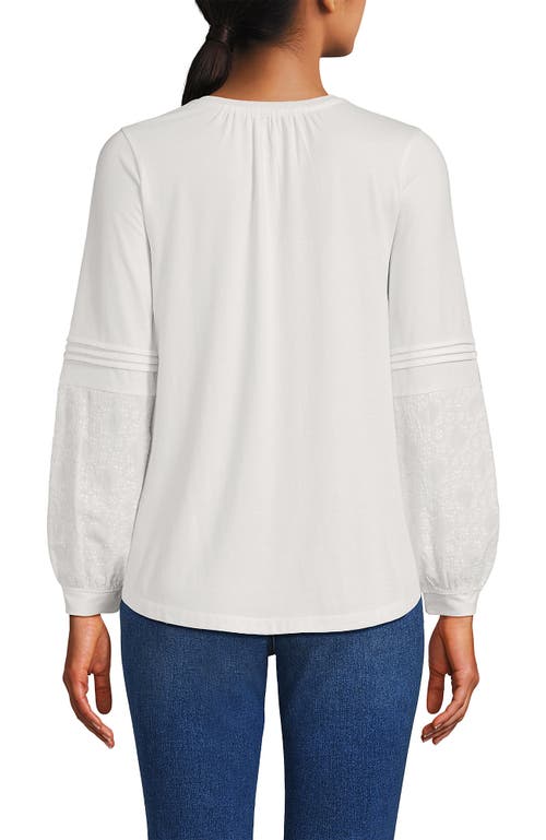 Lands' End Lightweight Jersey Lace Mix Long Sleeve Pintuck Top In White
