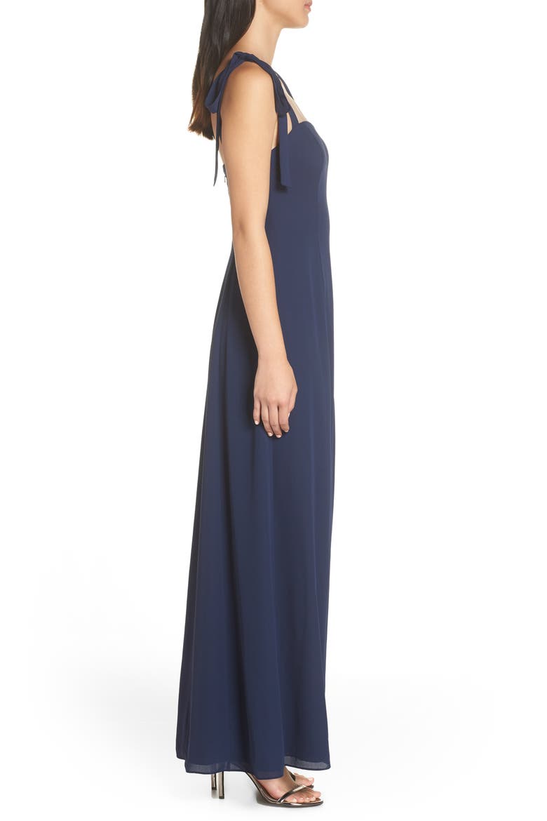 Tie Shoulder A-Line Gown, Alternate, color, NAVY