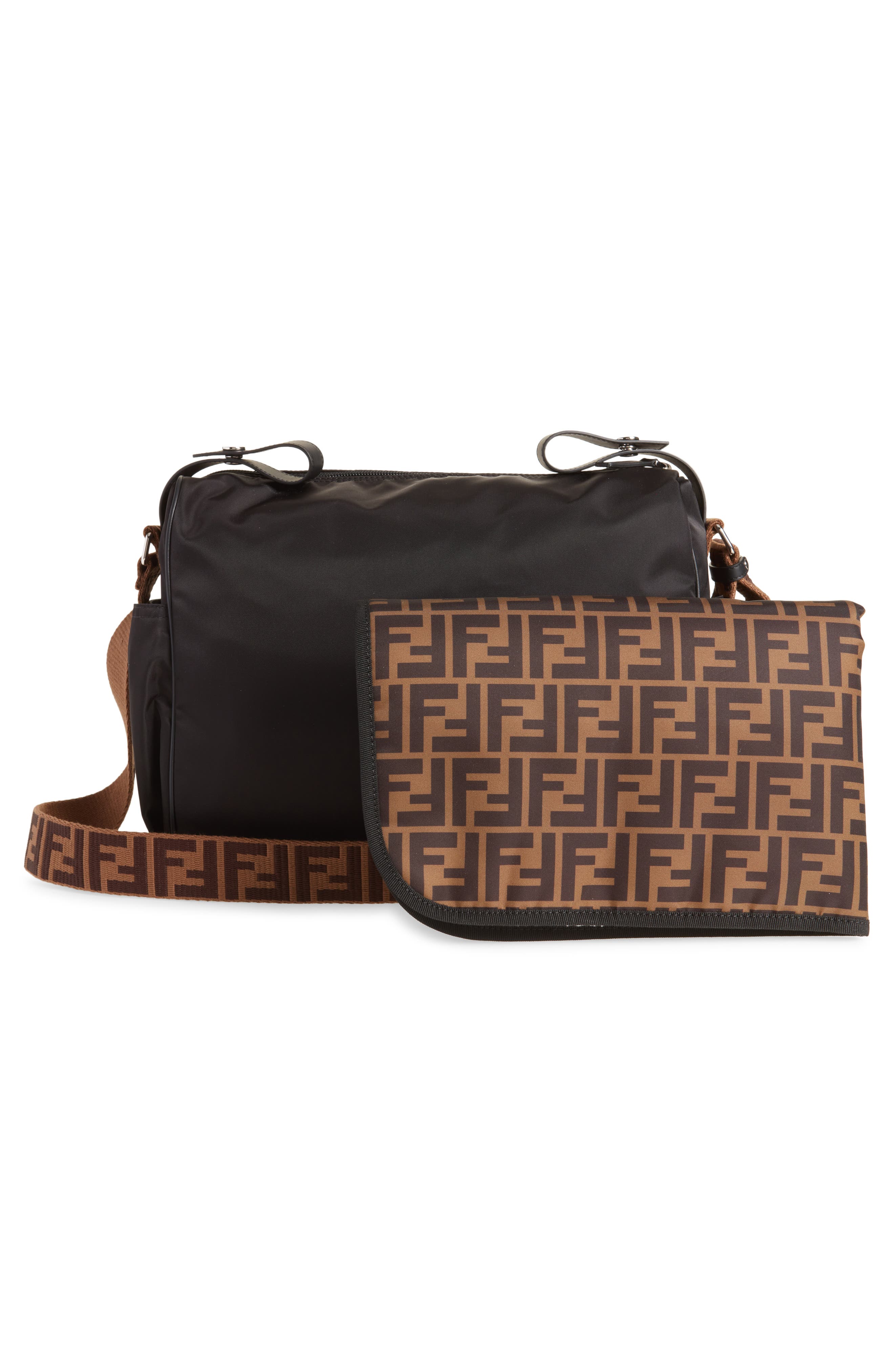 Fendi Logo Leather & Nylon Diaper Bag, Alternate, color, 