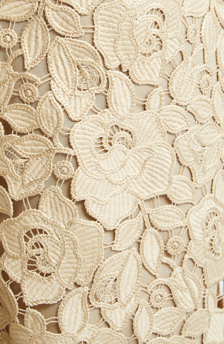 Oscar de la Renta Foiled Rose Guipure Lace Midi Pencil Skirt, Alternate, color,