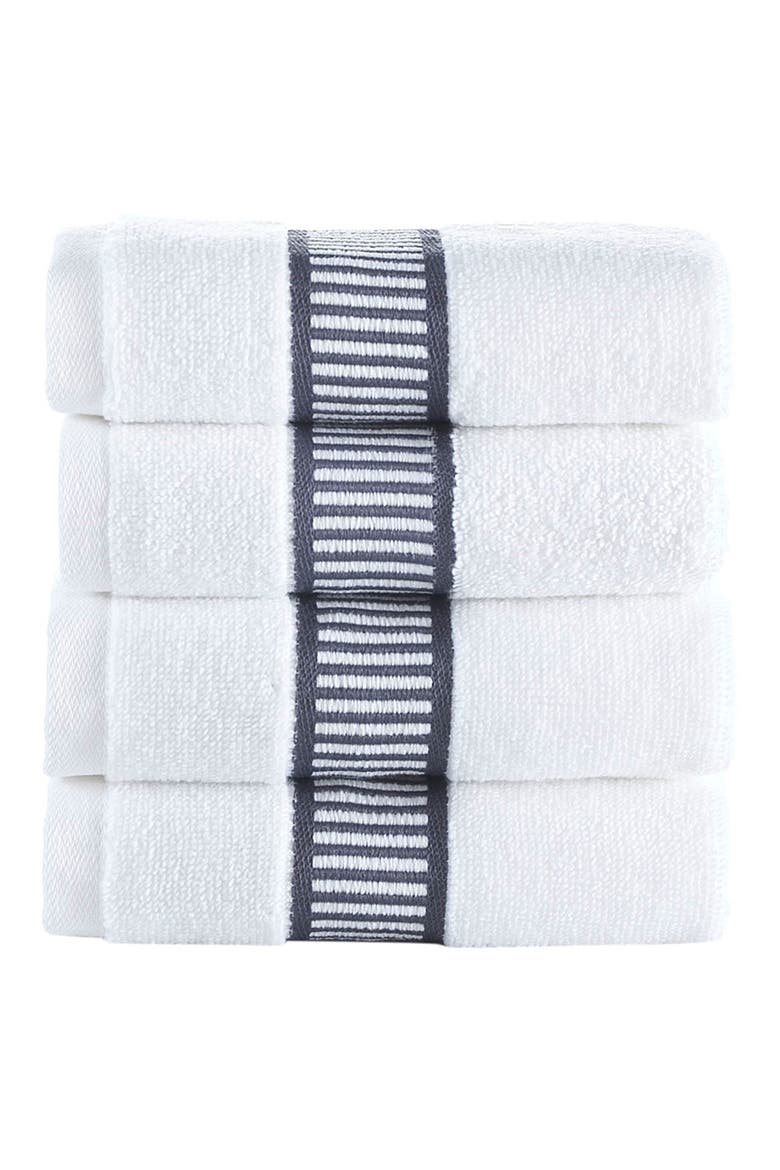 Fancy Border 4-Pack Turkish Cotton Washcloths, Main, color, SILVER