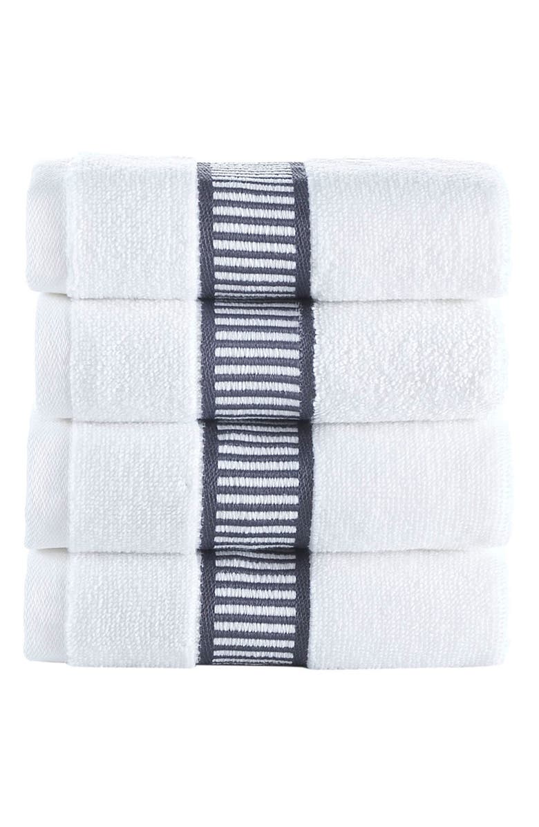 Brooks Brothers Fancy Border 4-Pack Turkish Cotton Washcloths, Main, color, Silver