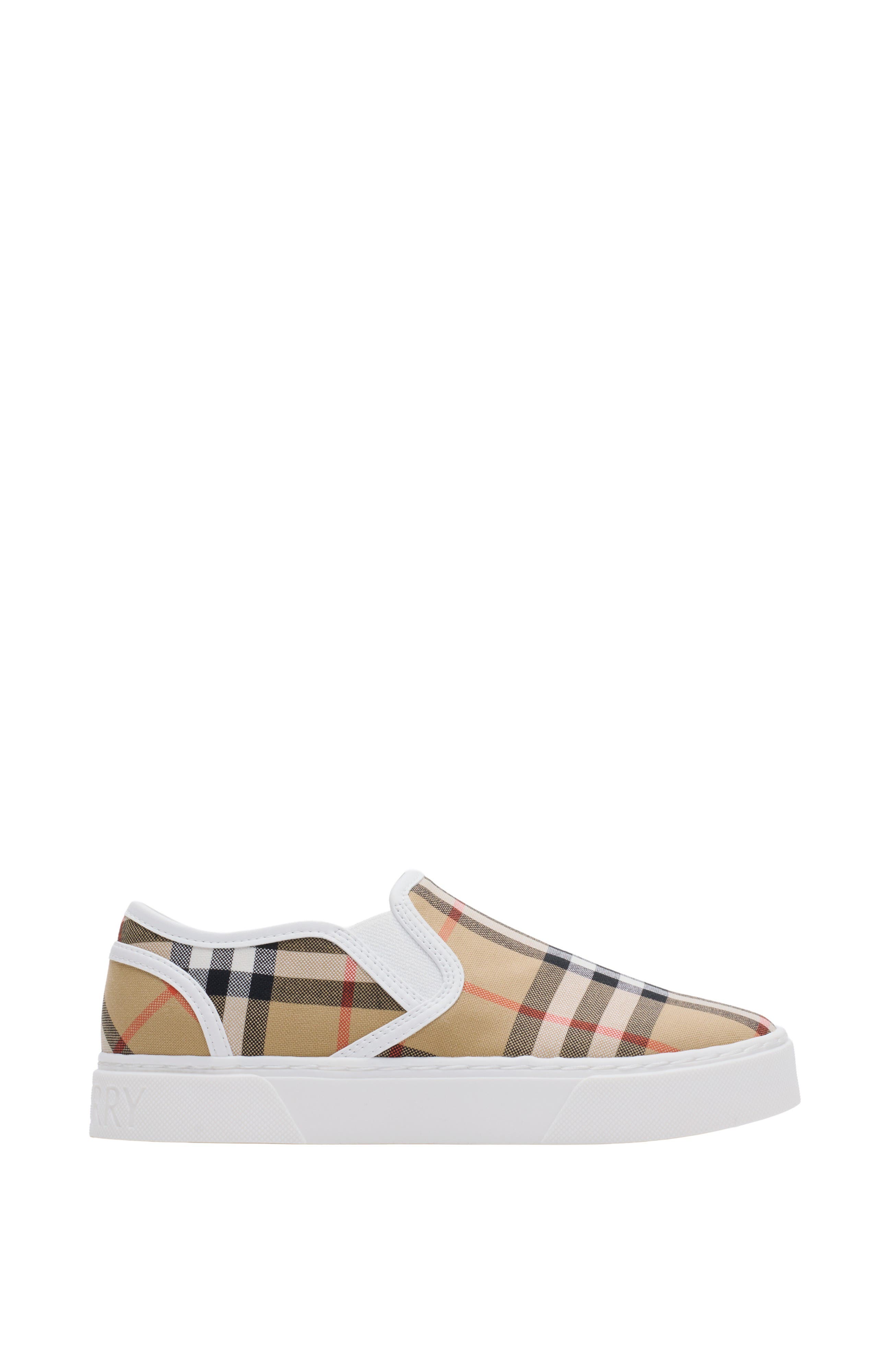 Burberry Check Cotton Slip-on Sneakers, Main, color, Sand Beige