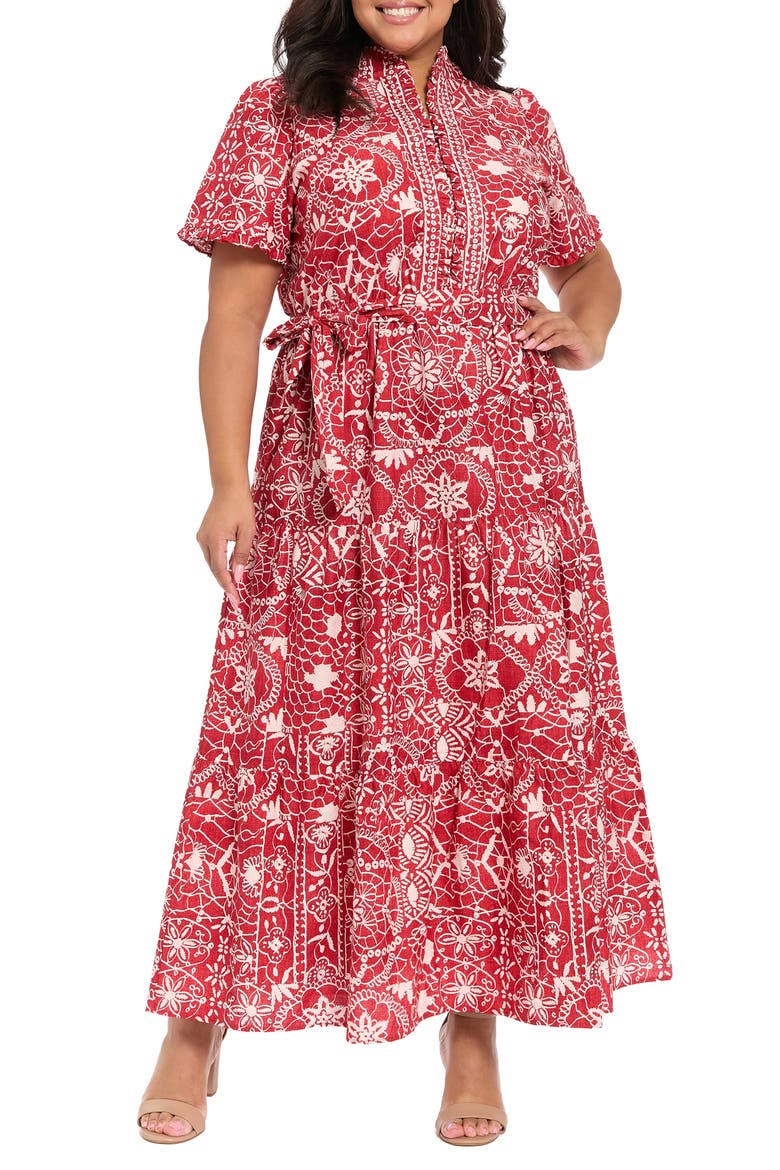Embroidered Tiered Maxi Dress, Main, color, RED/ LIGHT PINK