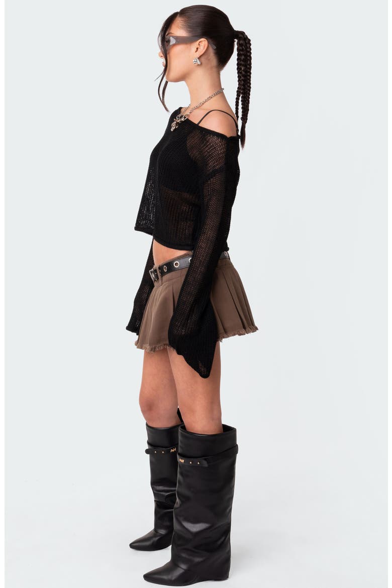 Emmie Off the Shoulder Sheer Sweater, Alternate, color, BLACK