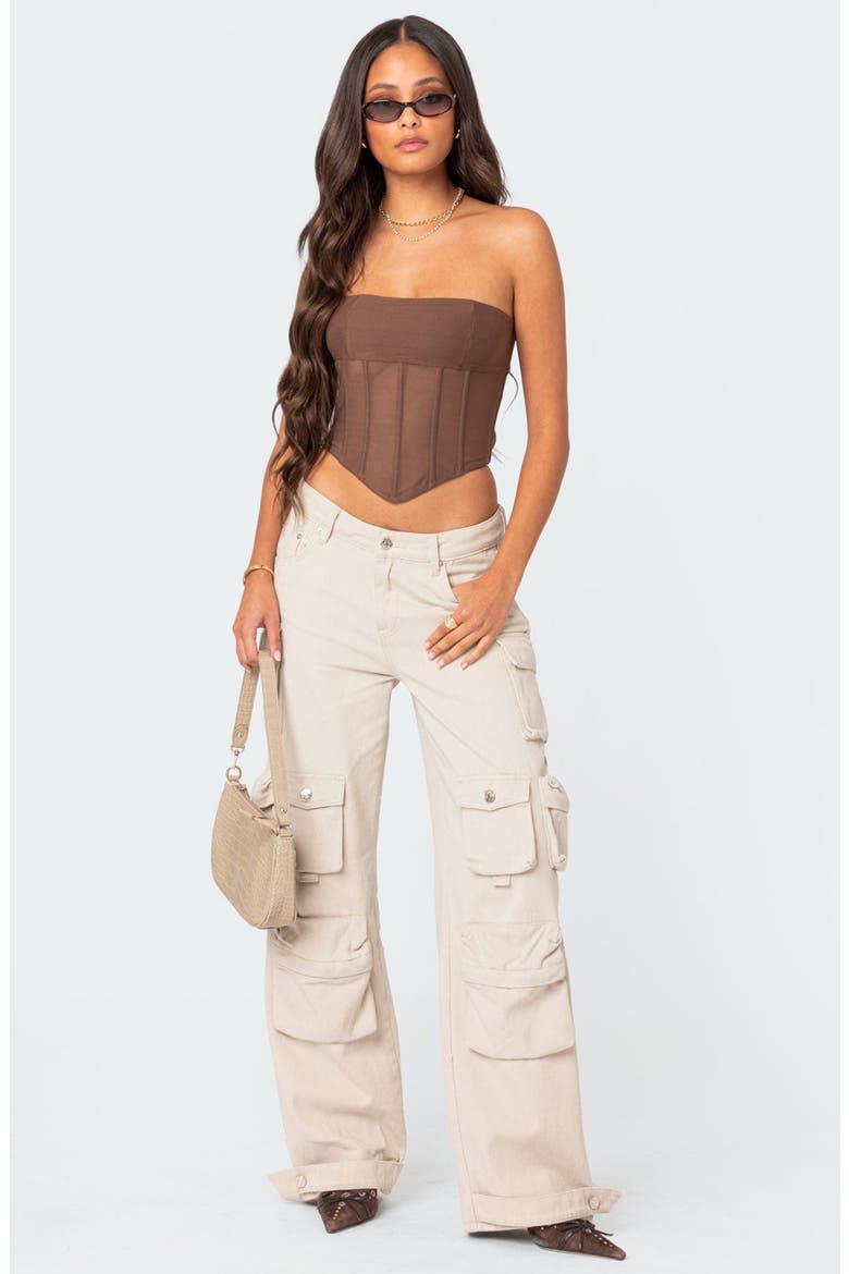 Evangeline Strapless Mesh Corset Top, Alternate, color, BROWN