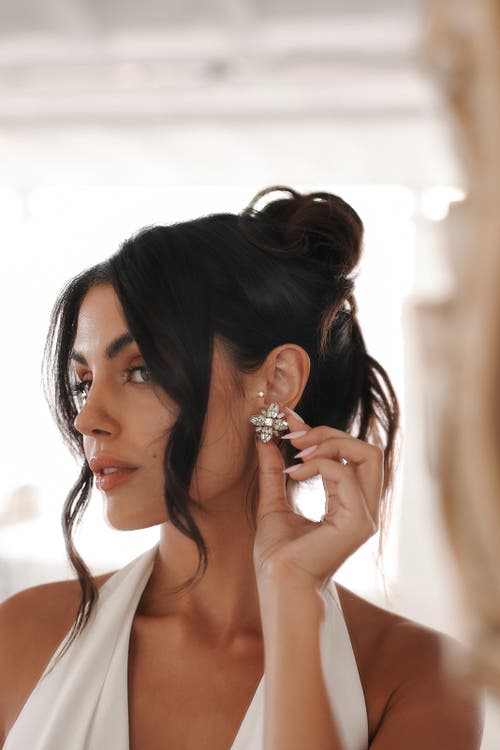 Untamed Petals Quinn Crystal Stud Earrings In Gold