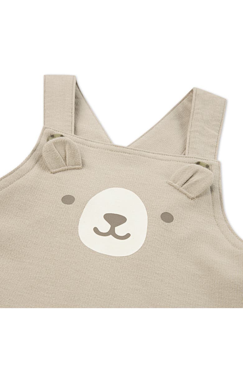 Huggies Print Organic Cotton T-Shirt & Overalls Set, Alternate, color, Huggies Oxford Tan