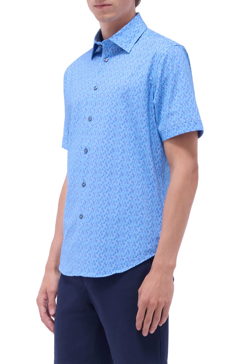 Bugatchi Miles OoohCotton<sup>®</sup> Feather Print Short Sleeve Button-Up Shirt, Alternate, color, 