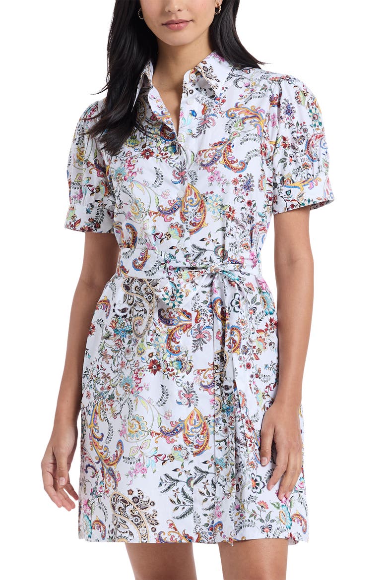Carolina Paisley Floral Short Sleeve Cotton Shirtdress, Alternate, color, WHITE MULTI
