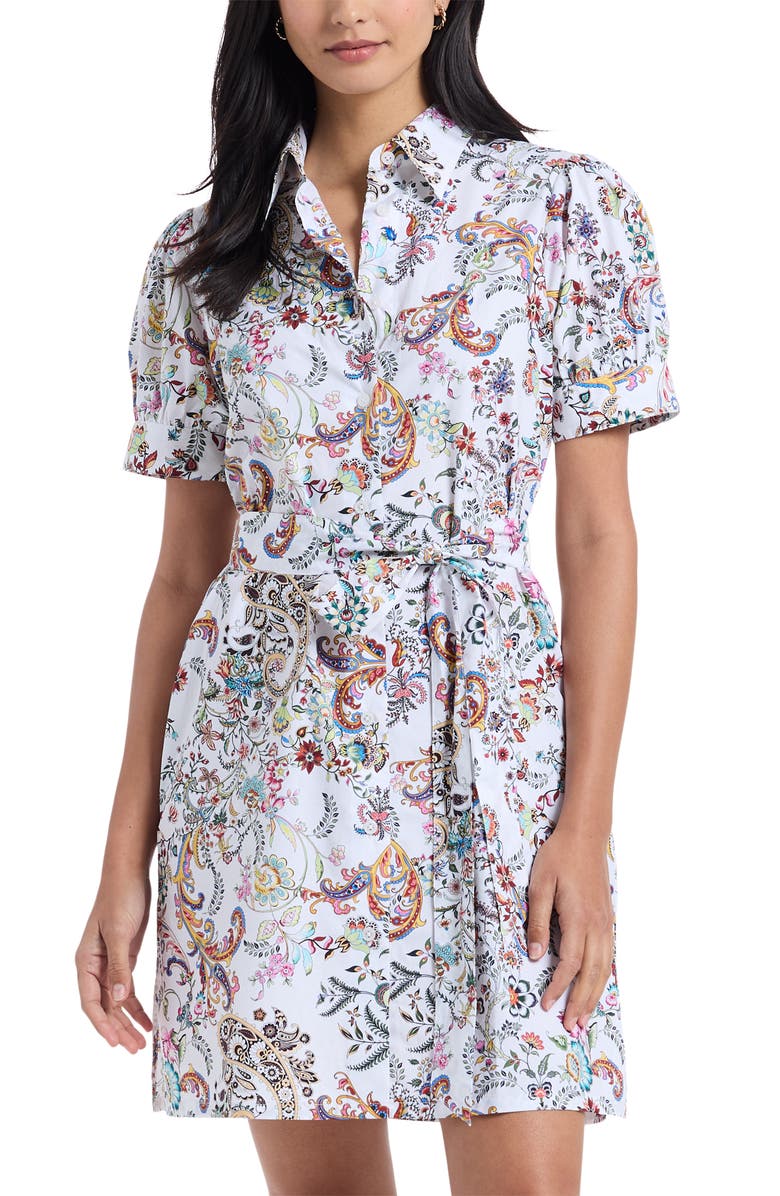 Robert Graham Carolina Paisley Floral Short Sleeve Cotton Shirtdress, Alternate, color, White Multi